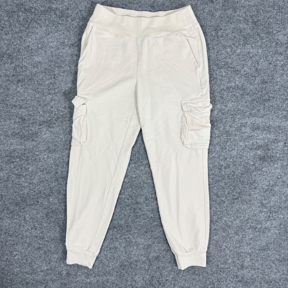 Alo Yoga High Waist Cargo Jogger Pants Womens Small Bone Cream Cotton Blend EUC